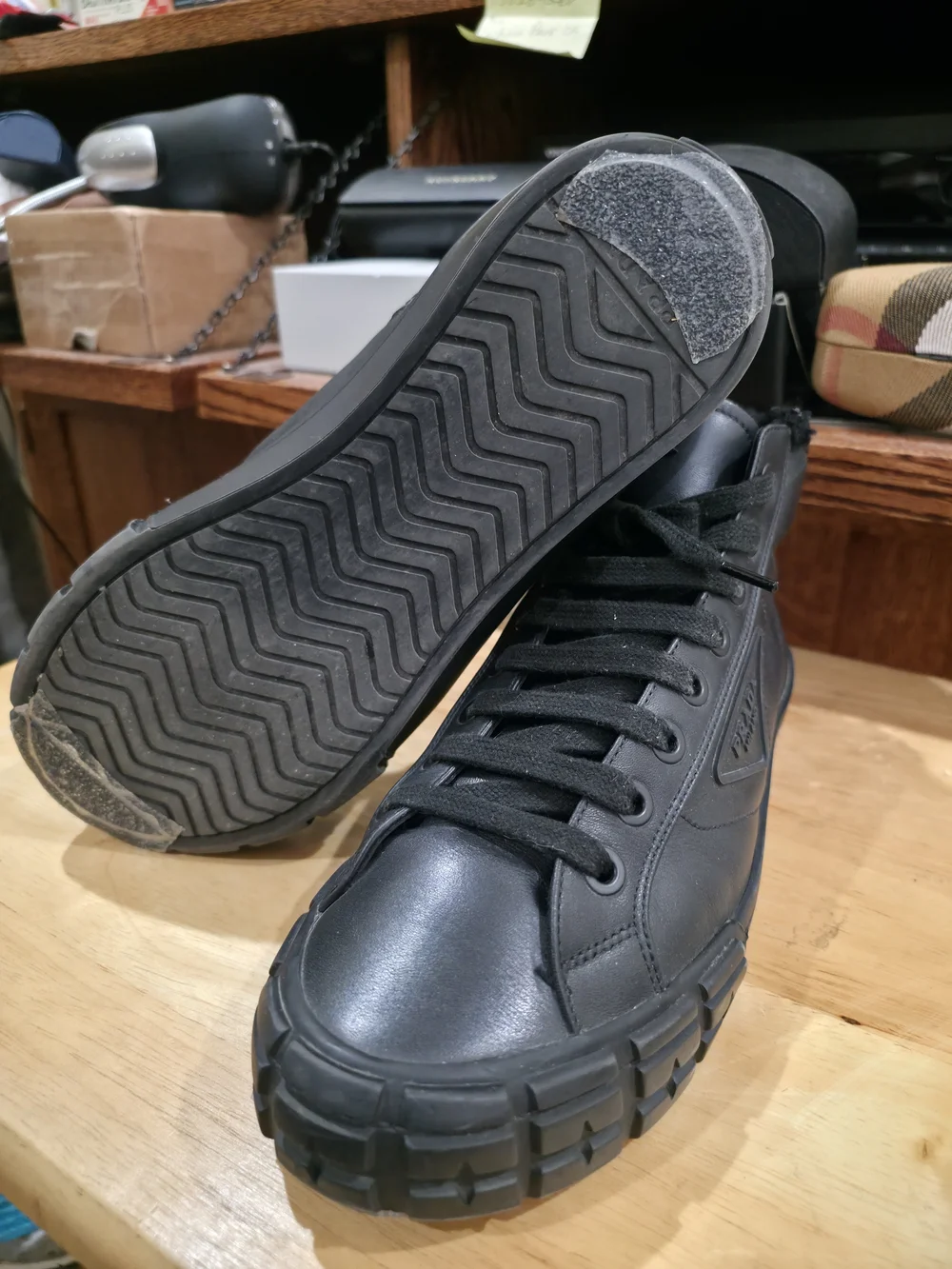 Prada Black Leather High-Top Sneakers with Rugged Sole - Picture 8 of 8